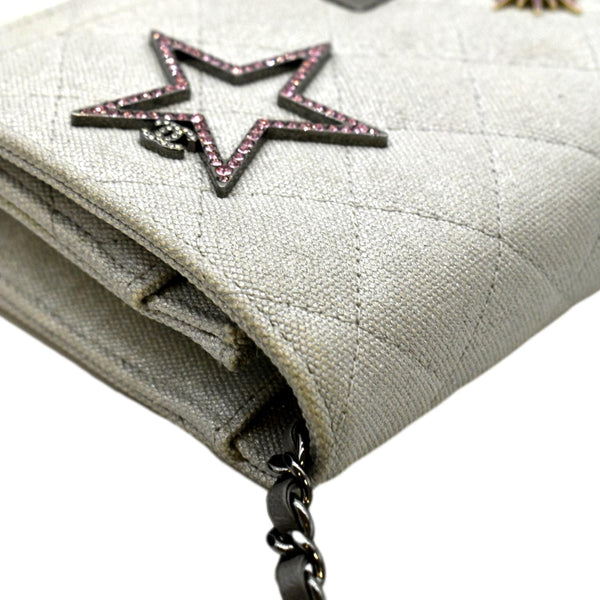 CHANEL Classic 2.55 Reissue Space Charm Quilted Canvas WOC Crossbody Bag Silver