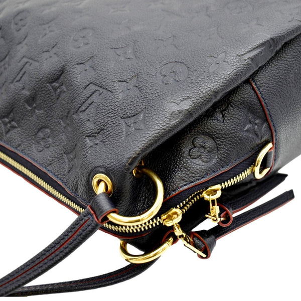 Detailed side View of LV Ponthieu PM Empreinte Leather Shoulder Bag Black