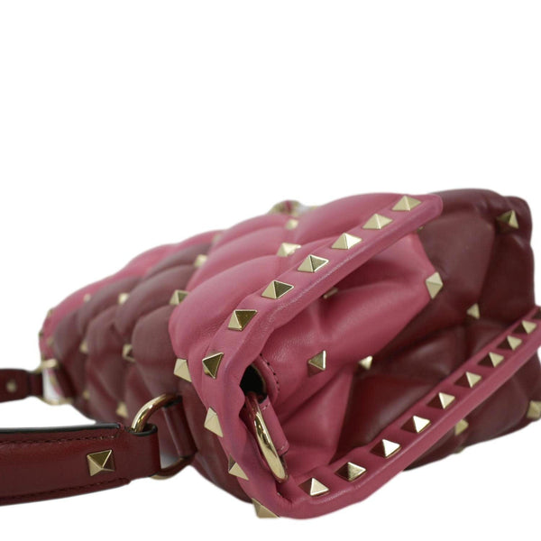 VALENTINO Rockstud Medium Candystud Leather Top Handle Shoulder Bag Pink