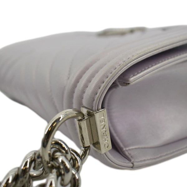 CHANEL Medium Boy Flap Metallic Chevron Shoulder Bag Light Purple