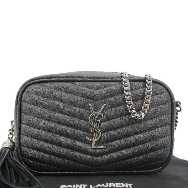YVES SAINT LAURENT Lou Chevron Leather Camera Crossbody Bag Black