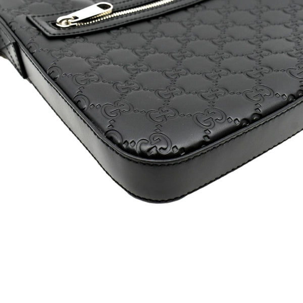 GUCCI GG Signature Leather Messenger Bag Black 406410