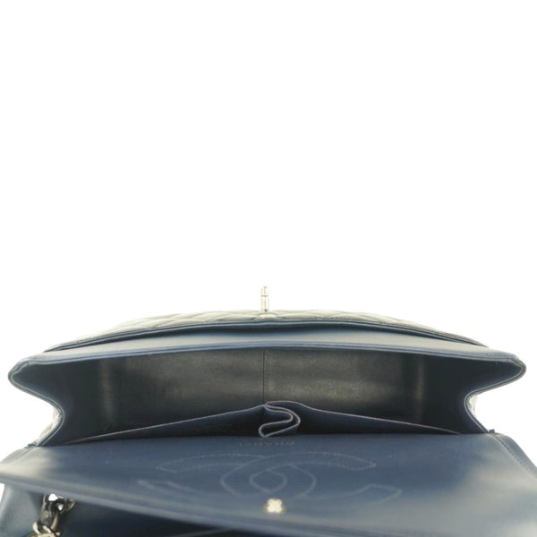 CHANEL Classic Double Flap Quilted Patent Leather Shoulder Bag Navy Blue