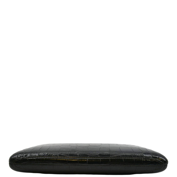 CHANEL Chain Alligator Leather Clutch Bag Black