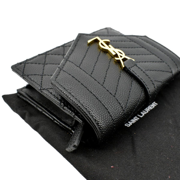 YVES SAINT LAURENT Gaby Small Envelope Quilted Leather Wallet Black