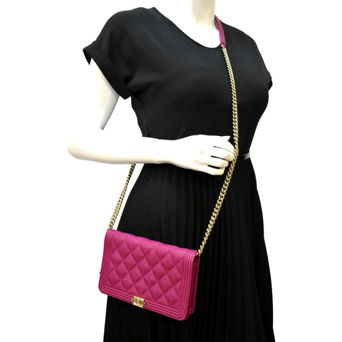 CHANEL Boy Woc Quilted Caviar Leather Wallet on Chain Crossbody Bag Pink