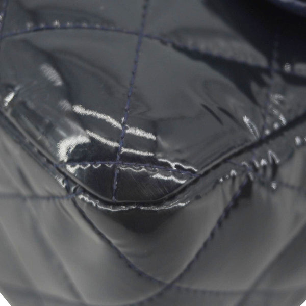 CHANEL Classic Double Flap Quilted Patent Leather Shoulder Bag Navy Blue
