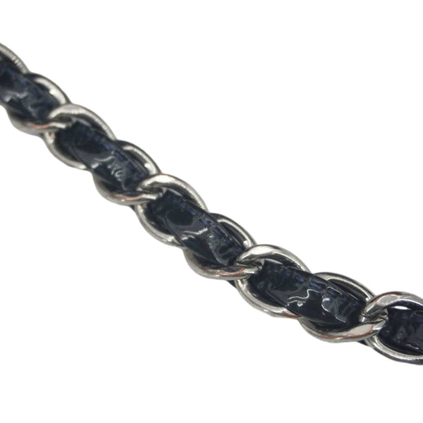 CHANEL Classic Double Flap Quilted Patent Leather Shoulder Bag Navy Blue