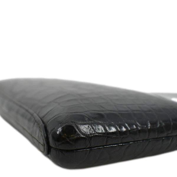 CHANEL Chain Alligator Leather Clutch Bag Black