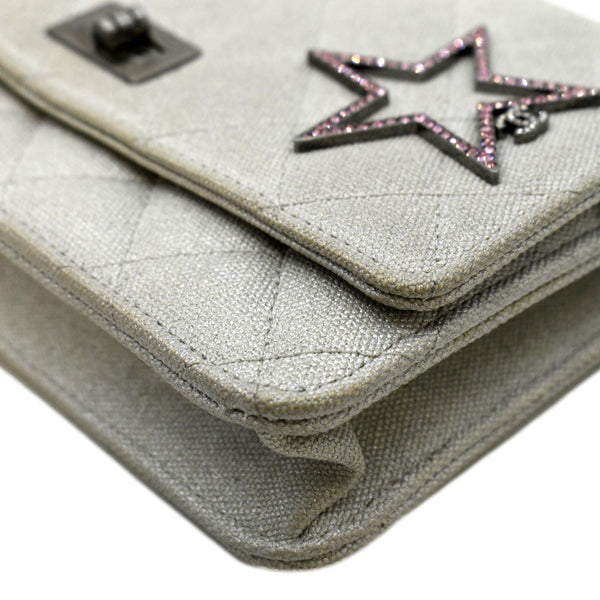 CHANEL Classic 2.55 Reissue Space Charm Quilted Canvas WOC Crossbody Bag Silver
