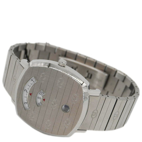 GUCCI Grip 1573 GG Engraved Quartz Silver Dial Stainless Steel Watch 35MM