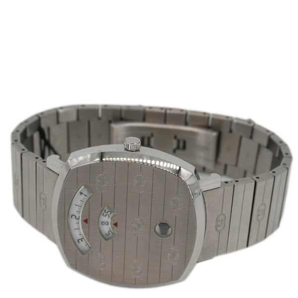 GUCCI Grip 1573 GG Engraved Quartz Silver Dial Stainless Steel Watch 35MM