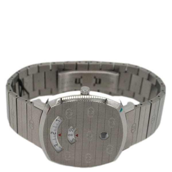 GUCCI Grip 1573 GG Engraved Quartz Silver Dial Stainless Steel Watch 35MM