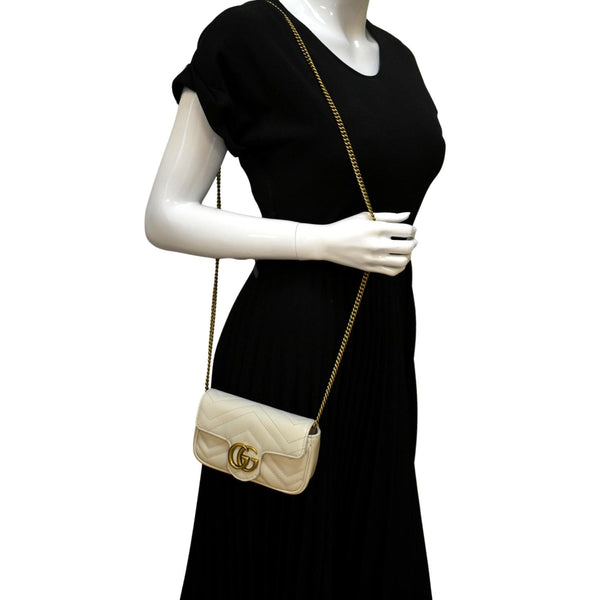 GUCCI GG Marmont Super Mini Matelasse Leather Crossbody Bag White 476433