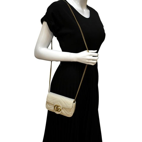 GUCCI GG Marmont Super Mini Matelasse Leather Crossbody Bag White 476433