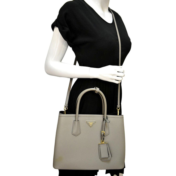 PRADA Double Handle Saffiano Leather Tote Bag Grey