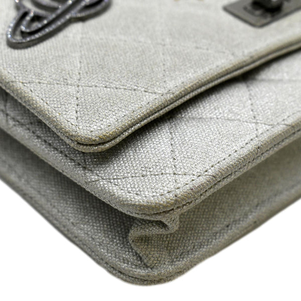 CHANEL Classic 2.55 Reissue Space Charm Quilted Canvas WOC Crossbody Bag Silver