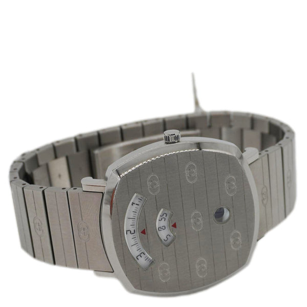 GUCCI Grip 1573 GG Engraved Quartz Silver Dial Stainless Steel Watch 35MM