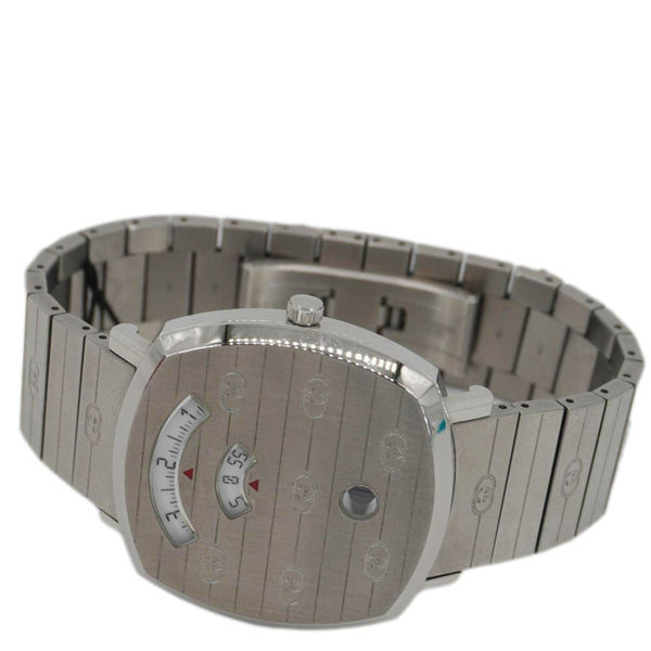 GUCCI Grip 1573 GG Engraved Quartz Silver Dial Stainless Steel Watch 35MM