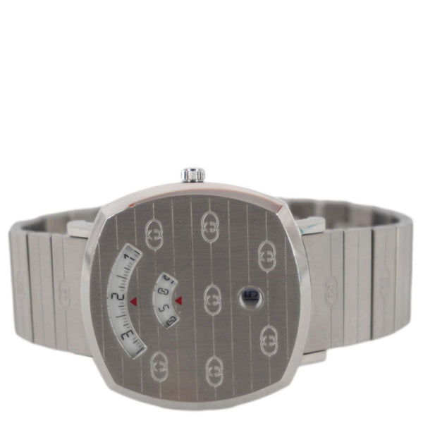 GUCCI Grip 1573 GG Engraved Quartz Silver Dial Stainless Steel Watch 35MM