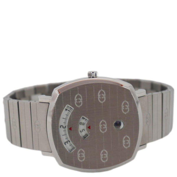 GUCCI Grip 1573 GG Engraved Quartz Silver Dial Stainless Steel Watch 35MM