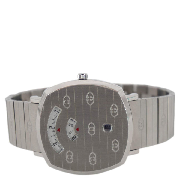 GUCCI Grip 1573 GG Engraved Quartz Silver Dial Stainless Steel Watch 35MM
