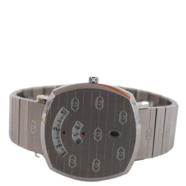 GUCCI Grip 1573 GG Engraved Quartz Silver Dial Stainless Steel Watch 35MM