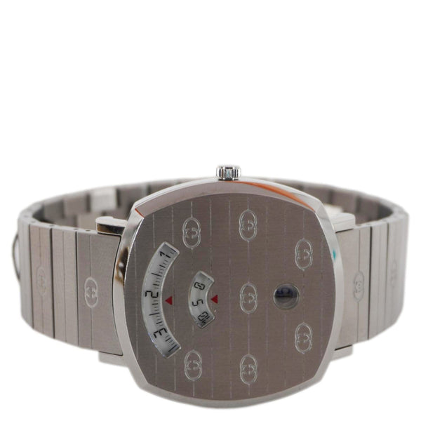 GUCCI Grip 1573 GG Engraved Quartz Silver Dial Stainless Steel Watch 35MM