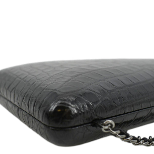 CHANEL Chain Alligator Leather Clutch Bag Black