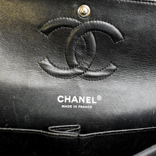 CHANEL Classic Medium Double Flap Patent Leather Shoulder Bag Black