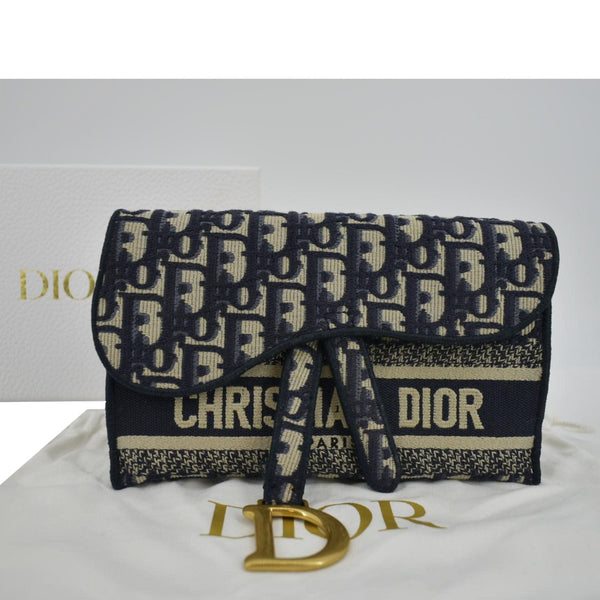 CHRISTIAN DIOR Saddle Oblique Canvas Belt Bag Navy Blue