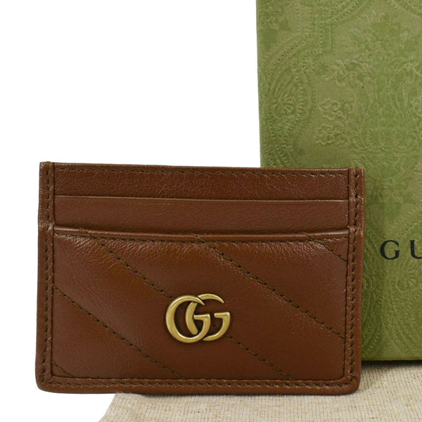 GUCCI GG Marmont Leather Card Case Tan 443127