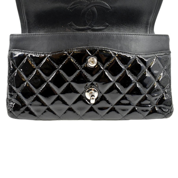 CHANEL Classic Medium Double Flap Patent Leather Shoulder Bag Black