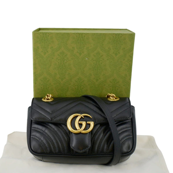 GUCCI GG Marmont Mini Leather Shoulder Bag Black 446744