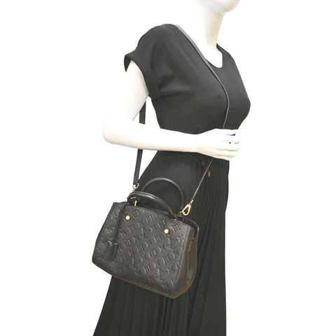 LOUIS VUITTON Montaigne BB Monogram Empreinte Leather Satchel Bag Black