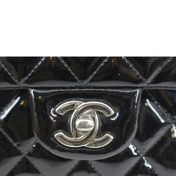 CHANEL Classic Medium Double Flap Patent Leather Shoulder Bag Black