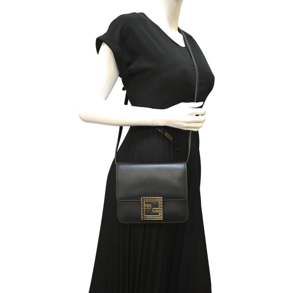 FENDI Fab Leather Crossbody Bag Black