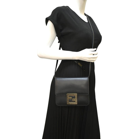 FENDI Fab Leather Crossbody Bag Black