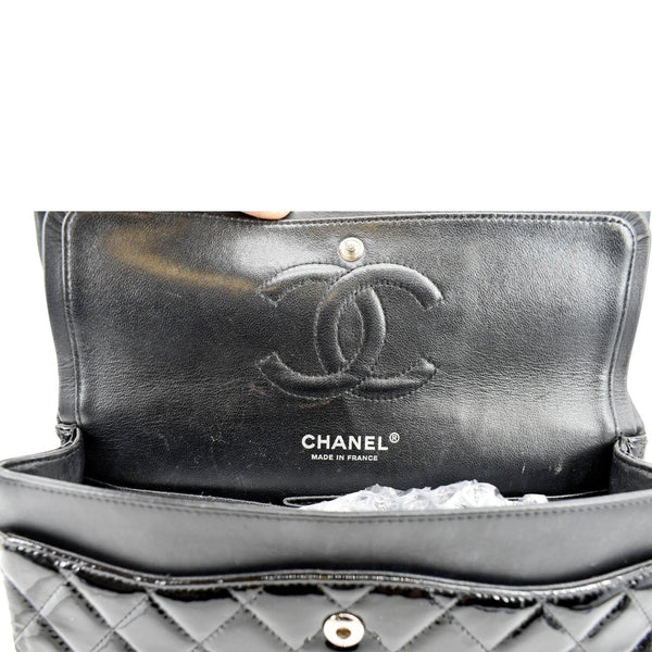 CHANEL Classic Medium Double Flap Patent Leather Shoulder Bag Black