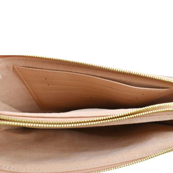 LOUIS VUITTON Double Zip Pochette Damier Ebene Crossbody Bag Rose Ballerine