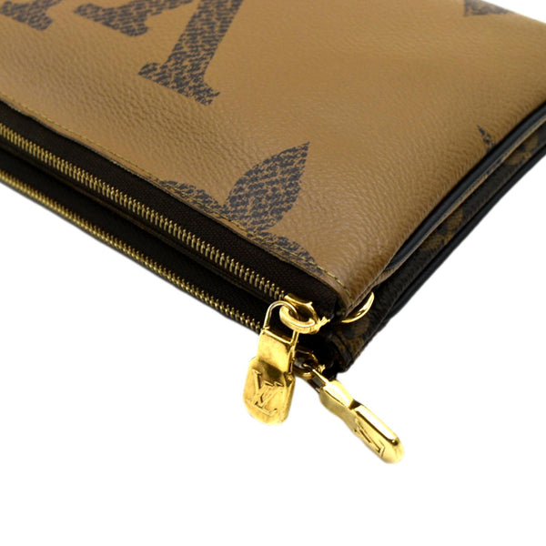 LOUIS VUITTON Double Zip Pochette Reverse Monogram Giant Crossbody Bag Brown