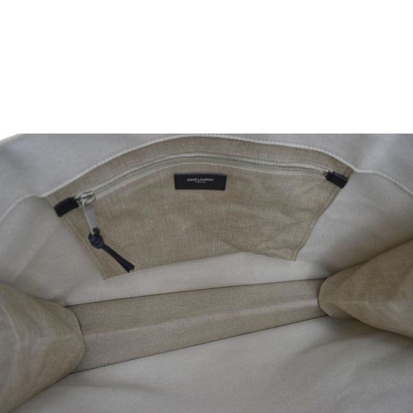 YVES SAINT LAURENT Rive Gauche Small Linen Leather Tote Griege