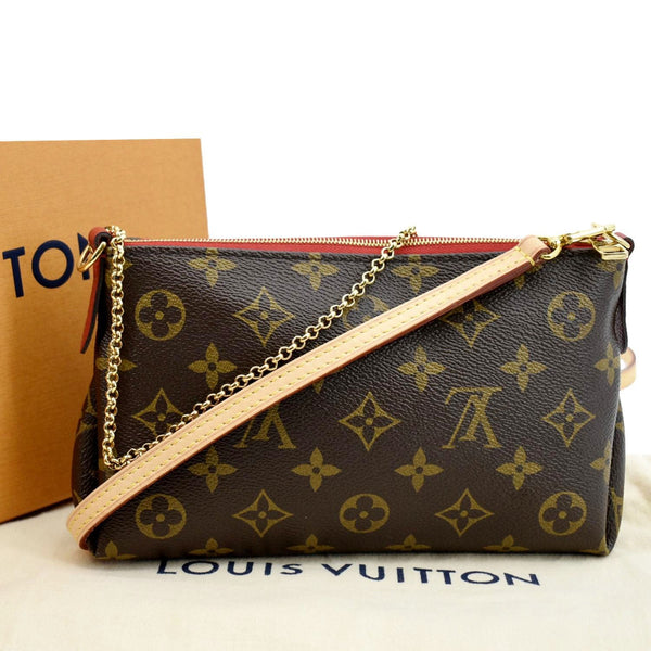 LOUIS VUITTON Pallas Monogram Canvas Clutch Crossbody Bag Brown
