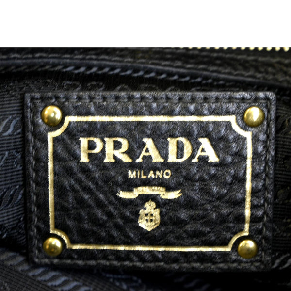 PRADA Vitello Daino Side-Pocket Leather Tote Shoulder Bag Black