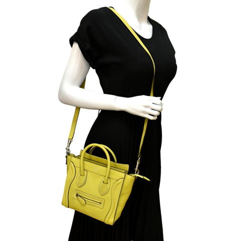 CELINE Nano Luggage Calfskin Leather Shoulder Bag Citron