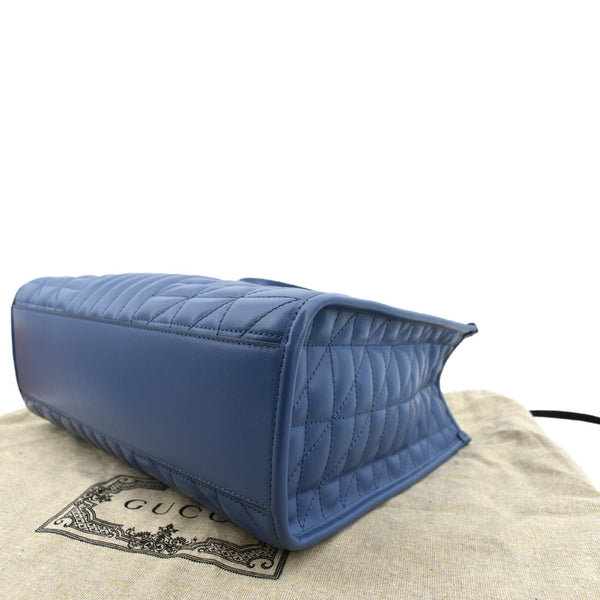 GUCCI GG Marmont Medium Metelasse Leather Tote Shoulder Bag Blue 675796