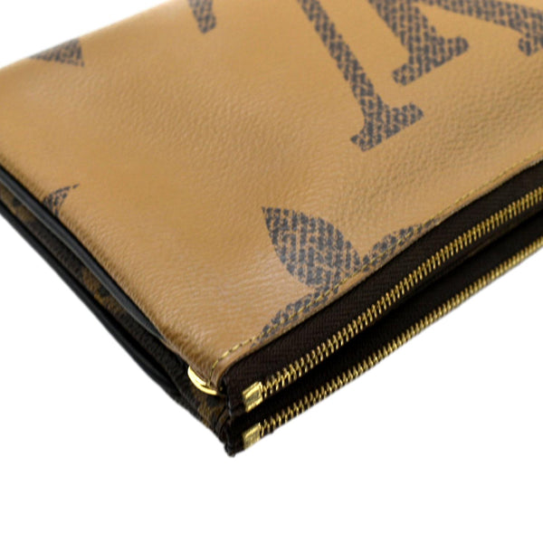 LOUIS VUITTON Double Zip Pochette Reverse Monogram Giant Crossbody Bag Brown