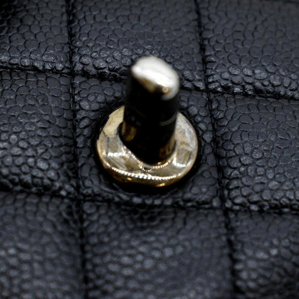 CHANEL Classic Medium Double Flap Quilted Caviar Leather Shoulder Bag Black