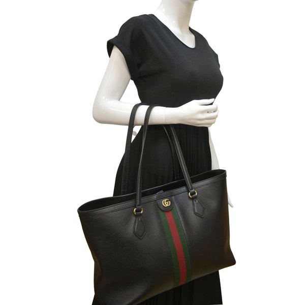 GUCCI Ophidia GG Jumbo Leather Tote Bag Black 631685