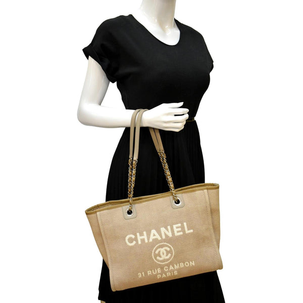 Chanel Deauville Canvas Tote Bag in Beige color